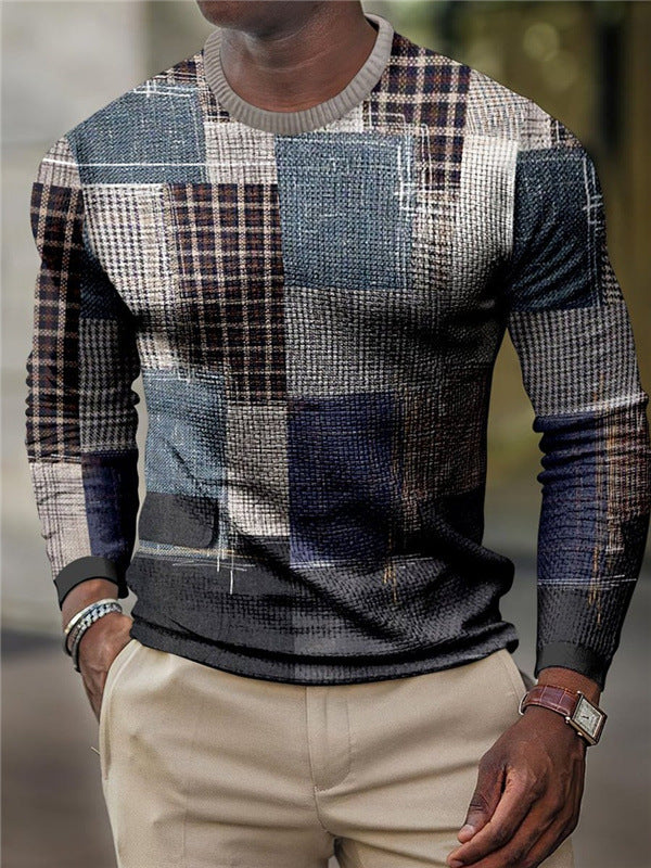 Men's Diamond Plaid Long Sleeve Shirt Sweater