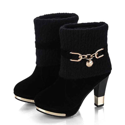 Chunky Heel Women's Suede Mid-Calf Martin Boots