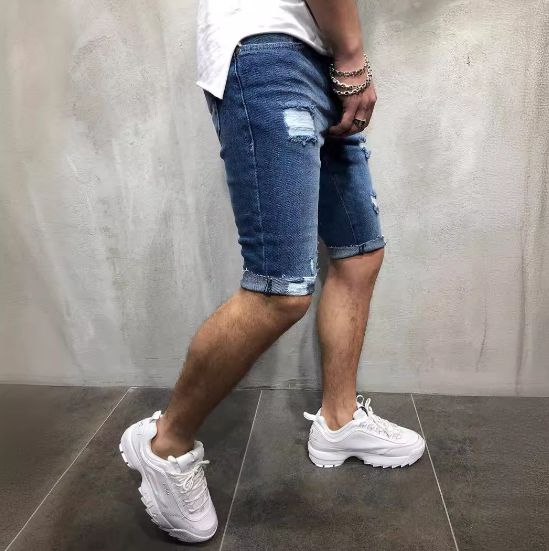Men's Slim Fit Distressed Denim Shorts for Europe
