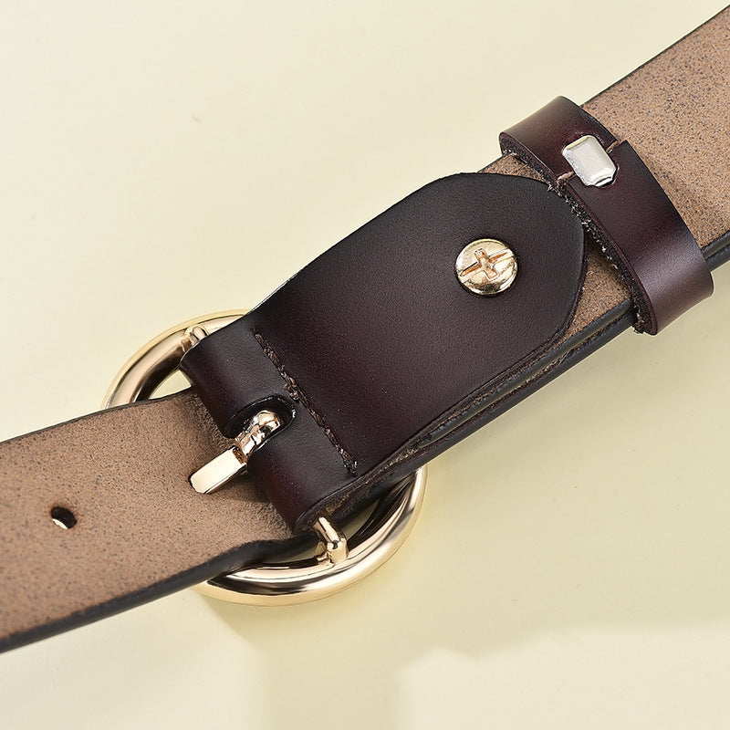 Wholesale Women's Genuine Leather Belt with Round Buckle