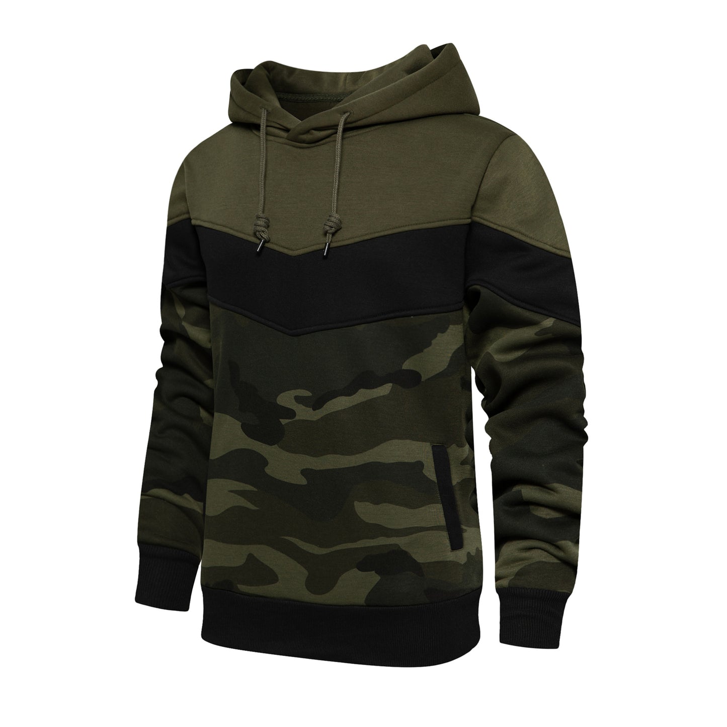 Men's Color Block Camouflage Hoodie - Loose Fit Sweater