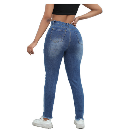 High Waist Stretchy Ripped Skinny Jeans for Women - Modernrush.us