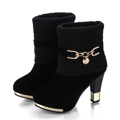 Chunky Heel Women's Suede Mid-Calf Martin Boots