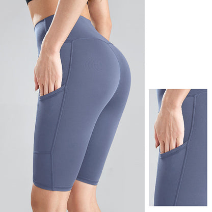 High Waist Peach Butt Yoga Shorts with Pockets - Modernrush.us