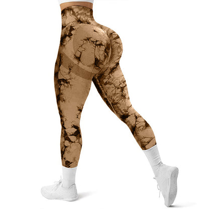 High Waist Tie-Dye Seamless Peach Yoga Tights - Modernrush.us