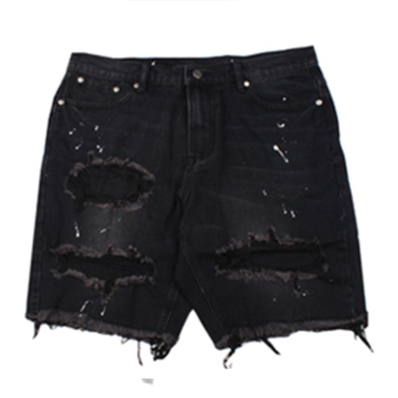 Men's Ripped Denim Shorts with Washed Effect