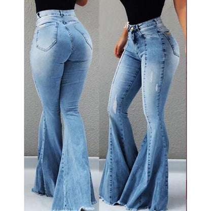 High Waist Flared Denim Pants for Women KV0755 - Modernrush.us