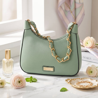 Hobo Bag Charro Verde con Catena Dorata e Tracolla Rimovibile