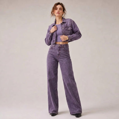 Vintage Denim Jacket & Wide-Leg Trouser Co-Ord Set - Modernrush.us