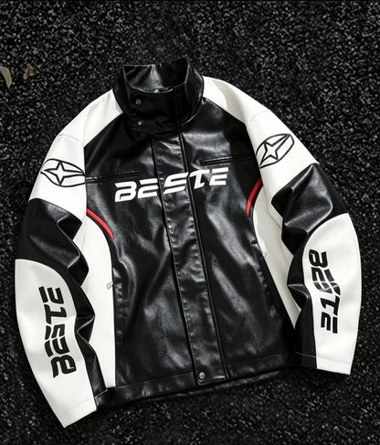 American Motorcycle Style Patchwork PU Leather Jacket for Men - Modernrush.us