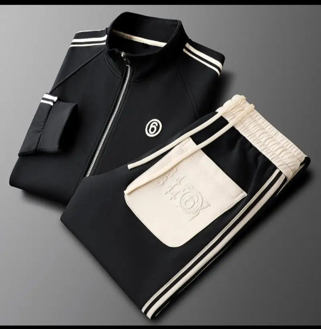 Men's Two-Piece Zip Tracksuit Set, Contrast Stripe Jacket and Joggers