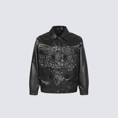 Men's Spiderweb Embossed Faux Leather Jacket - Modernrush.us