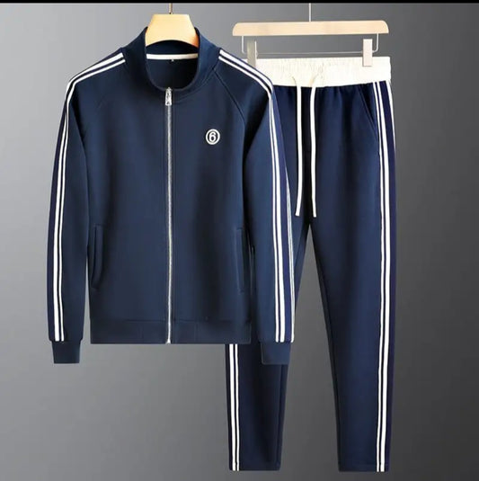 Men's Two-Piece Zip Tracksuit Set, Contrast Stripe Jacket and Joggers