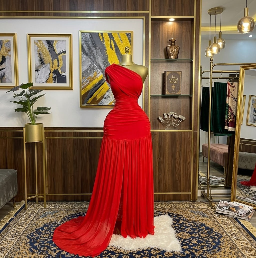 One-Shoulder Ruched Maxi Dress