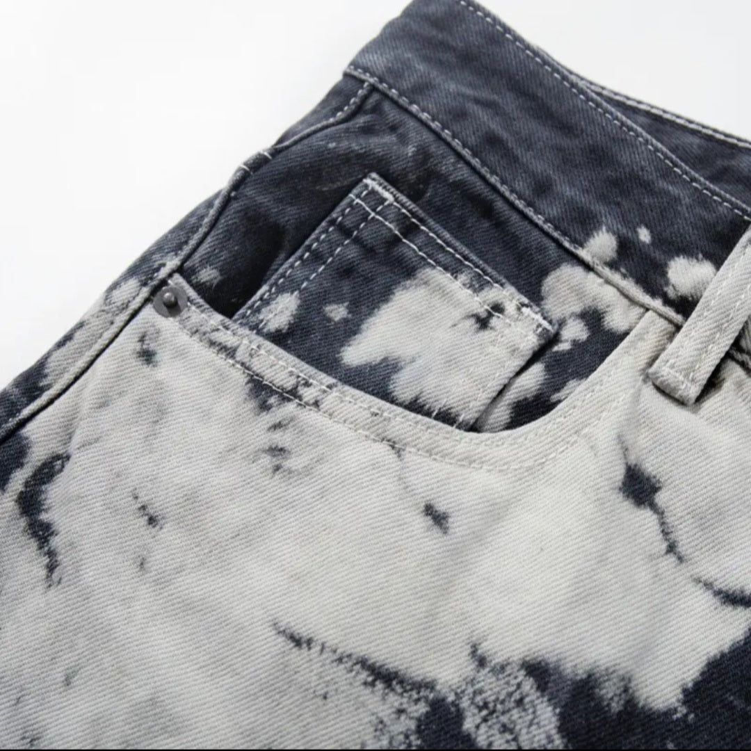 Men's Acid Cloud-Wash Baggy Wide-Leg Jeans / Jeans Baggy Uomo Gamba Larga Lavaggio Nuvola