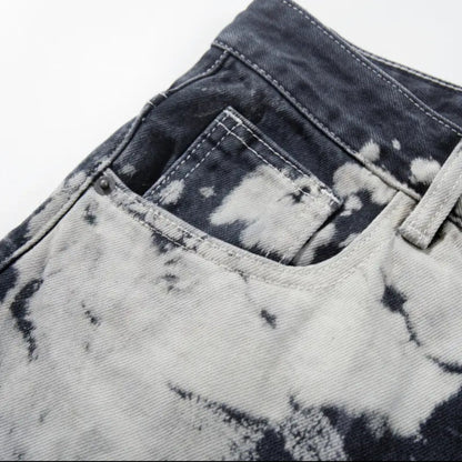 Men's Acid Cloud-Wash Baggy Wide-Leg Jeans / Jeans Baggy Uomo Gamba Larga Lavaggio Nuvola