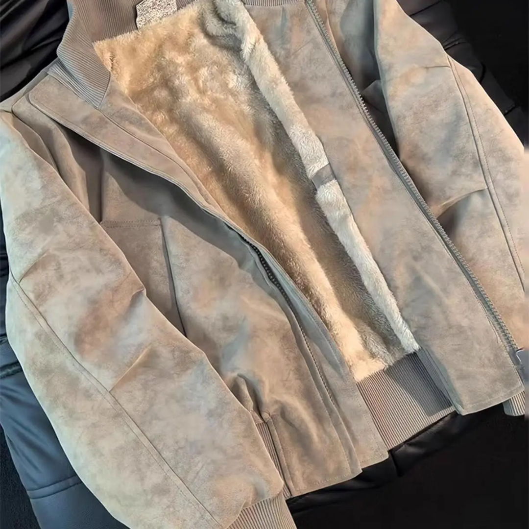 Men's Washed Suede-Look Fleece Lined Bomber Jacket / Bomber Uomo Effetto Scamosciato Lavato con Fodera in Pile