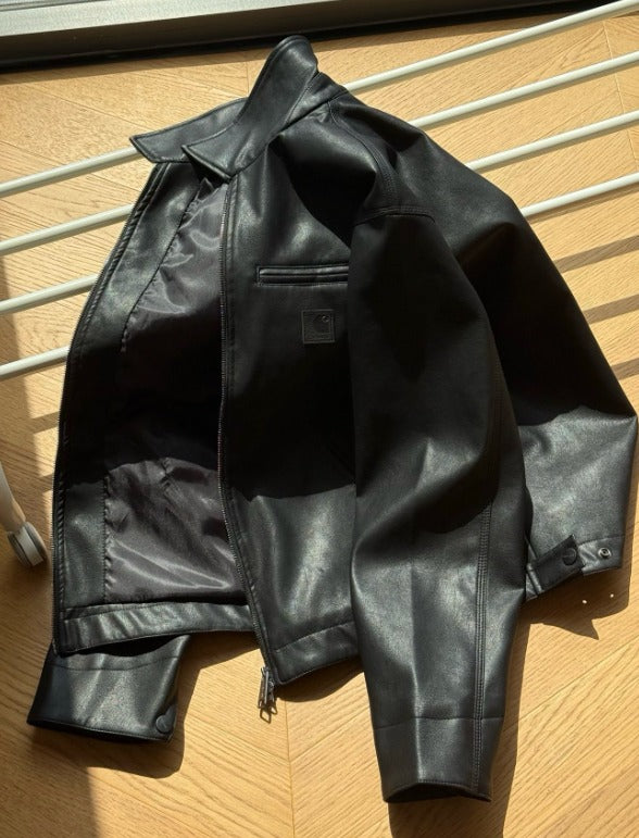 Men's Boxy Cropped Faux Leather Jacket