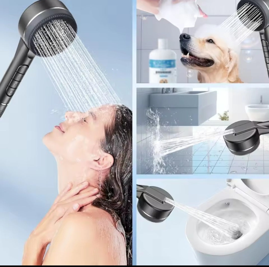 High Pressure Shower Head with Hard Water Filter – 4-Setting, Hose & Wall Mount