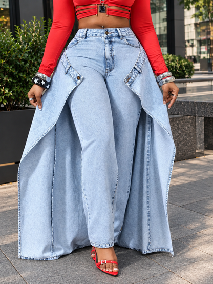 High-Waisted Split-Front Wide-Leg Jeans | Jeans a Gamba Larga con Spacco Frontale Effetto Due Pezzi