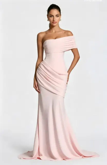 One-Shoulder Draped Mermaid Evening Gown with Train - Modernrush.us
