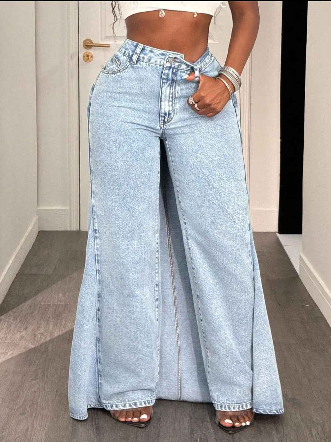 High-Waisted Wide-Leg Flared Jeans