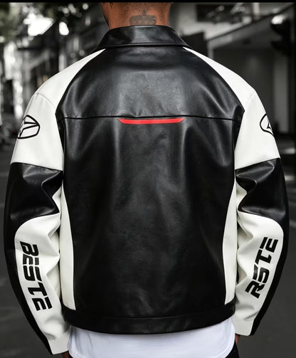 American Motorcycle Style Patchwork PU Leather Jacket for Men - Modernrush.us