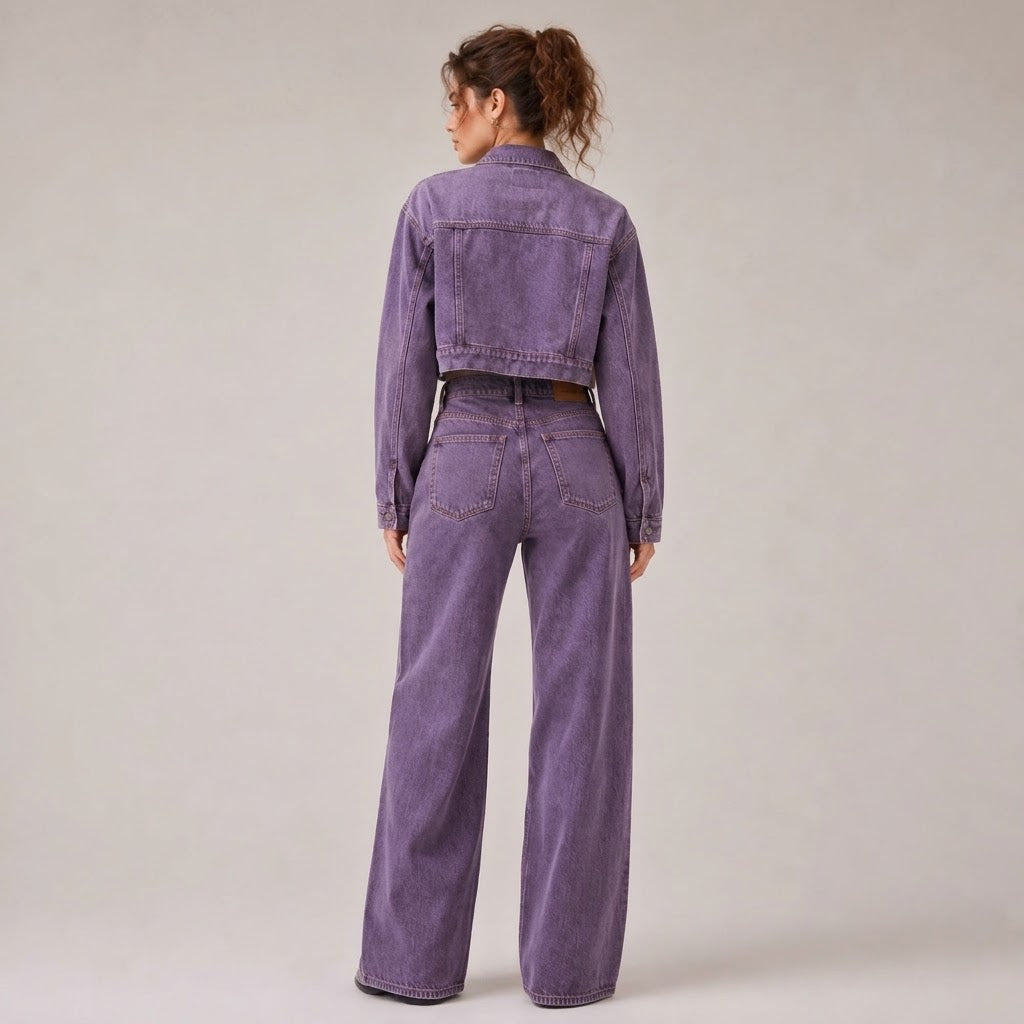 Vintage Denim Jacket & Wide-Leg Trouser Co-Ord Set - Modernrush.us