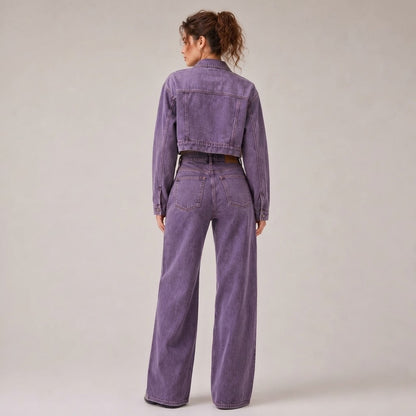 Vintage Denim Jacket & Wide-Leg Trouser Co-Ord Set - Modernrush.us