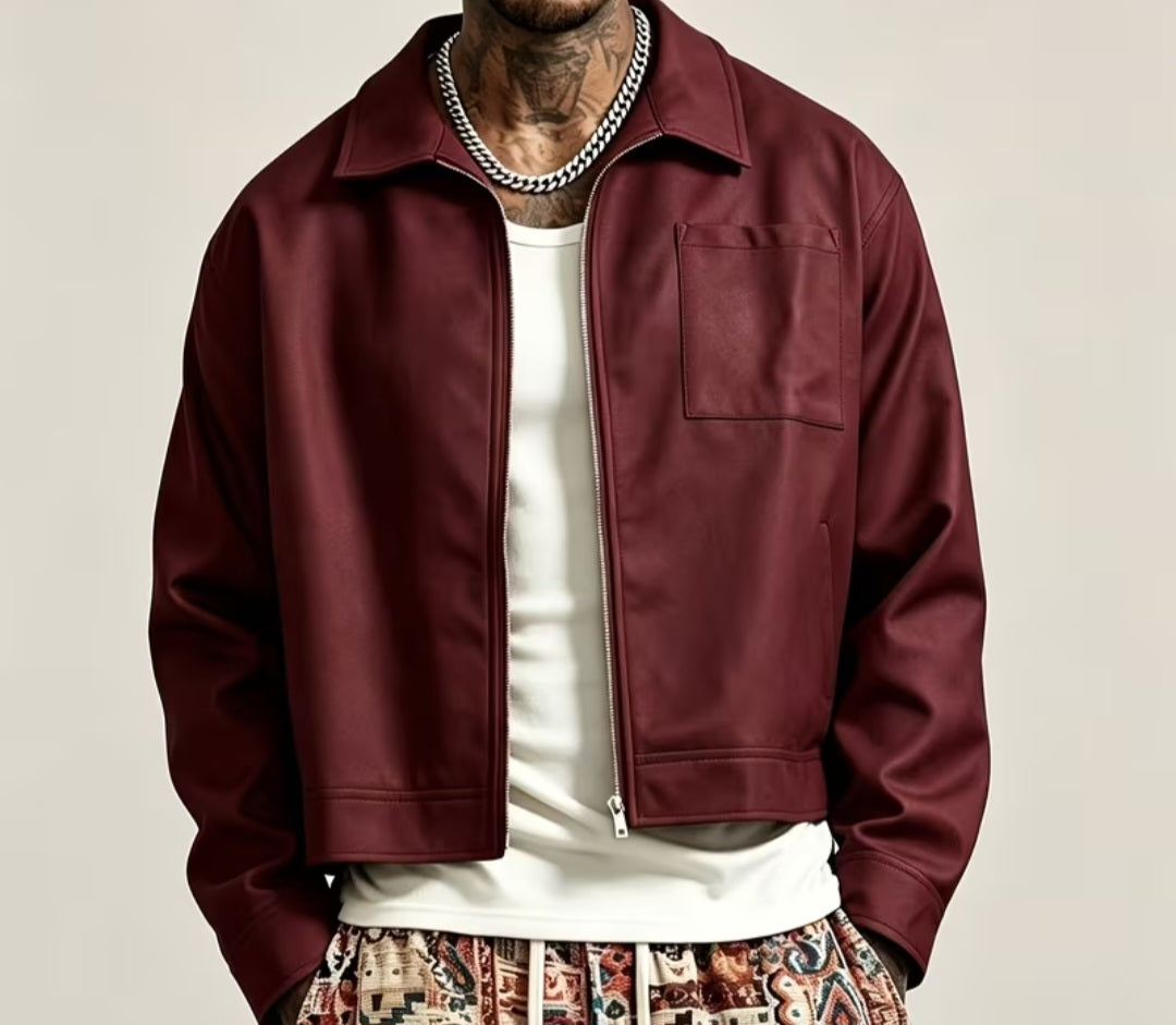 Men's Cropped Faux-Suede Zip Jacket - Modernrush.us