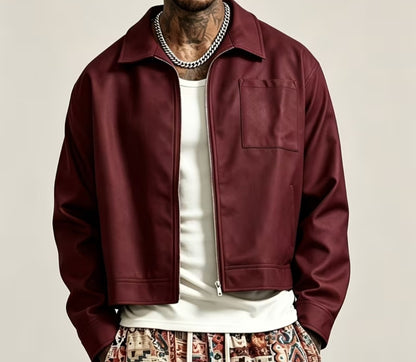 Men's Cropped Faux-Suede Zip Jacket - Modernrush.us