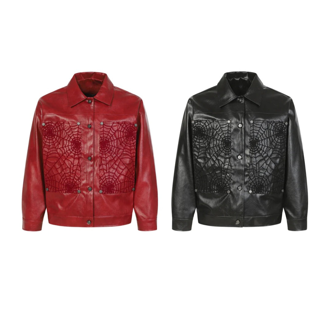 Men's Spiderweb Embossed Faux Leather Jacket