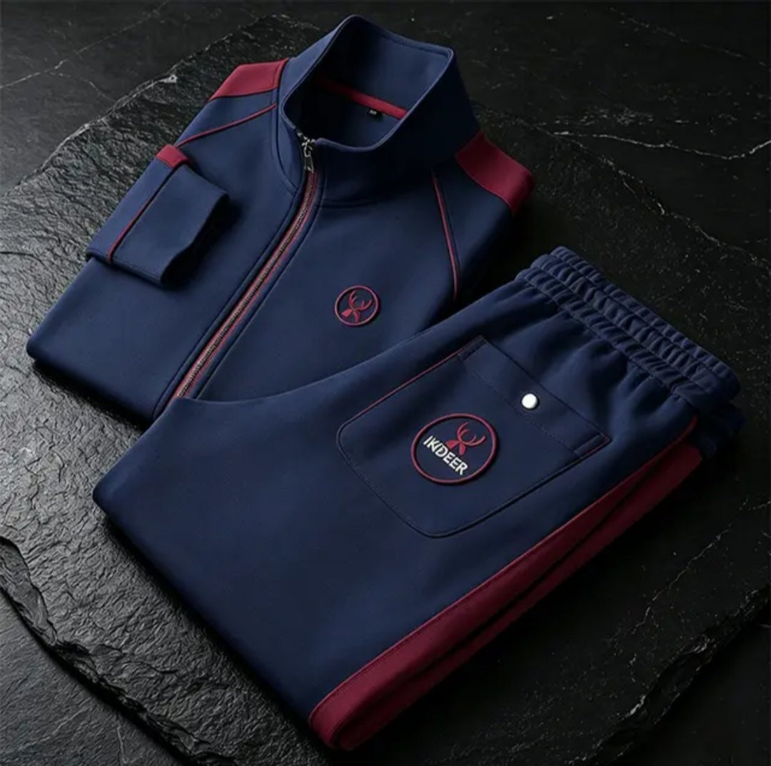 Men's Premium Classic Track Suit Set, Side Striped Zip-Up Jacket and Joggers