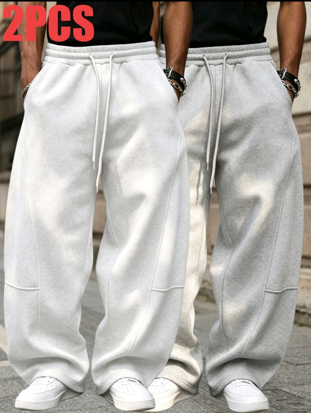 Men's Wide Leg Sweatpants, American Style Loose Drawstring Straight Pants