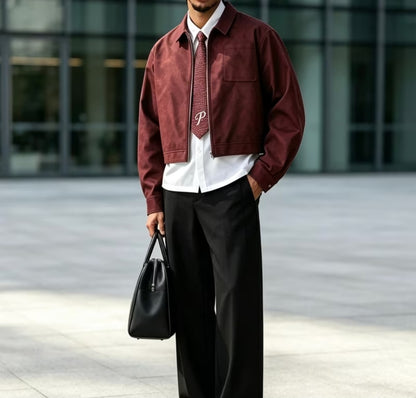 Men's Cropped Faux-Suede Zip Jacket - Modernrush.us