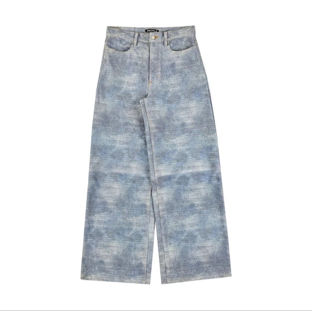Men's Marbled Wash Baggy Wide-Leg Denim