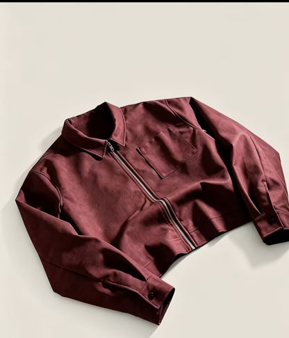 Men's Cropped Faux-Suede Zip Jacket - Modernrush.us