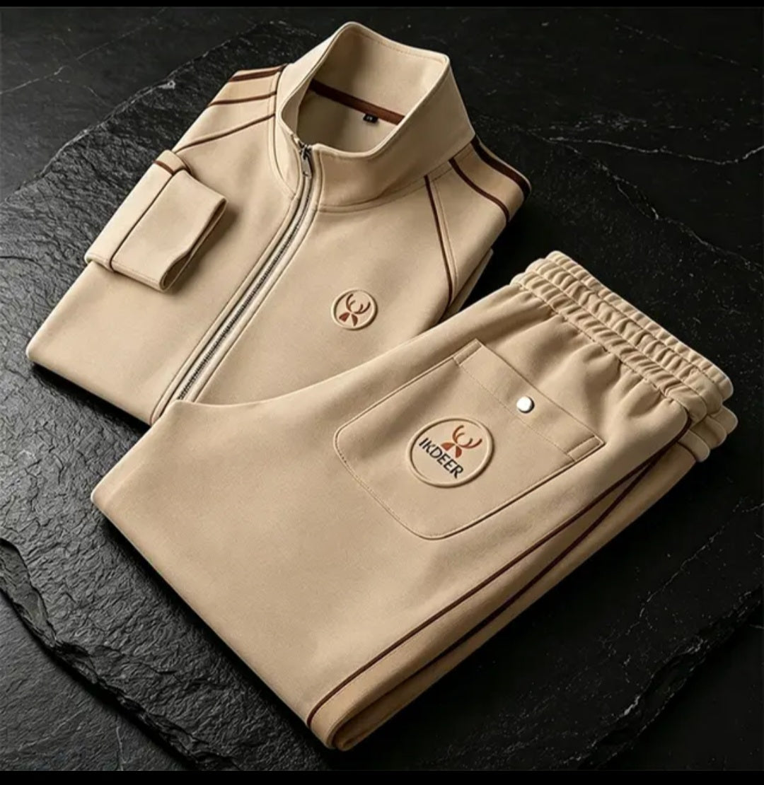Men's Premium Classic Track Suit Set, Side Striped Zip-Up Jacket and Joggers