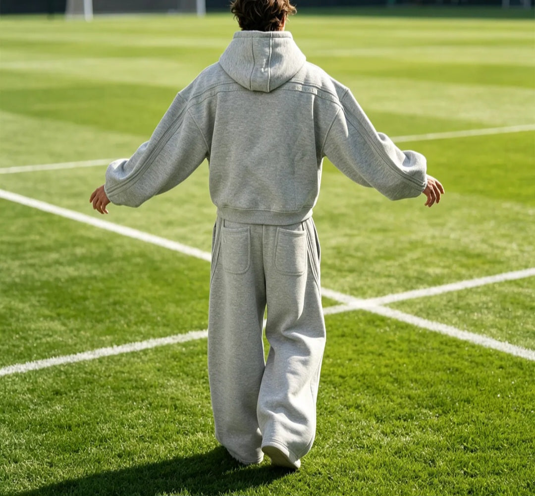Men's Double Zip Hoodie and Jogger Set, Oversized Baggy Wide Leg