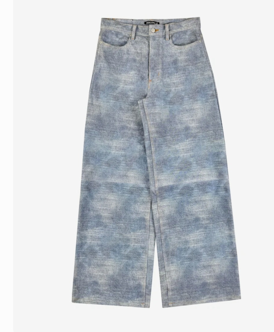 Men's Marbled Wash Baggy Wide-Leg Denim