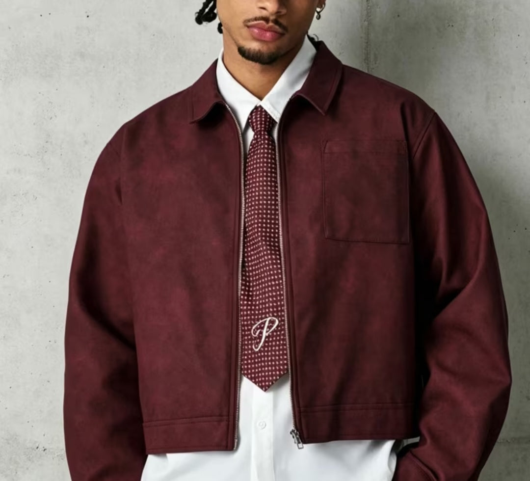 Men's Cropped Faux-Suede Zip Jacket - Modernrush.us