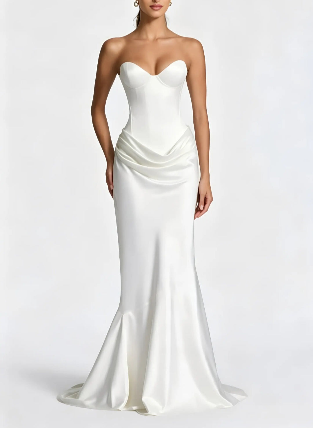 Strapless Sweetheart Bustier Draped Column Gown - Modernrush.us