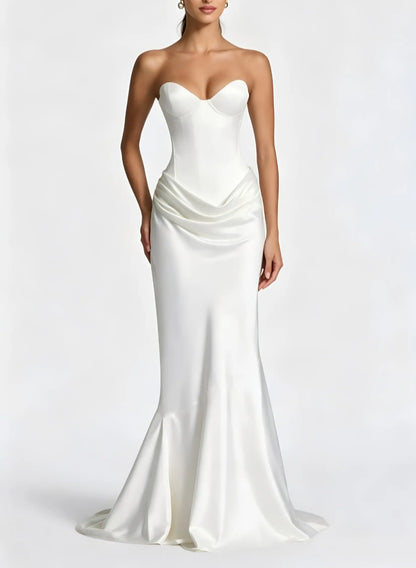 Strapless Sweetheart Bustier Draped Column Gown - Modernrush.us