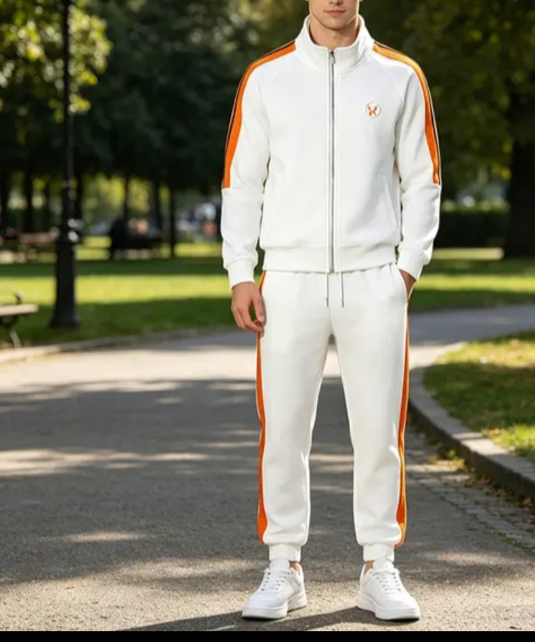 Men's Premium Classic Track Suit Set, Side Striped Zip-Up Jacket and Joggers