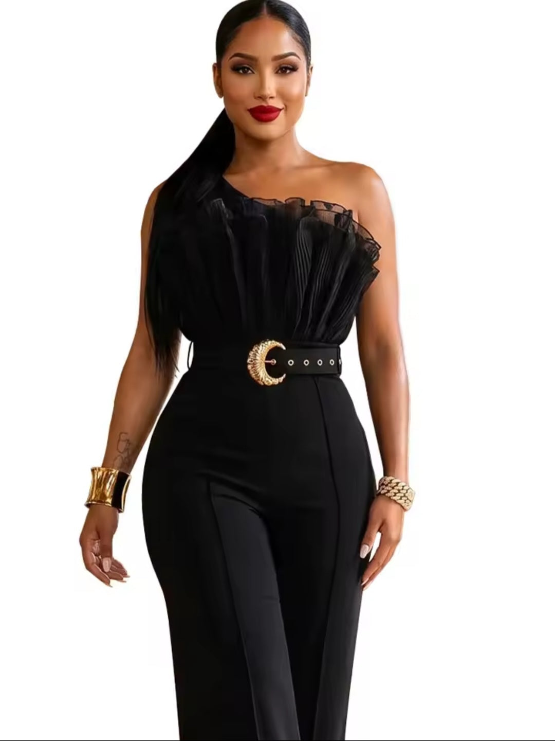 Women's One-Shoulder Ruffled Wide-Leg Jumpsuit