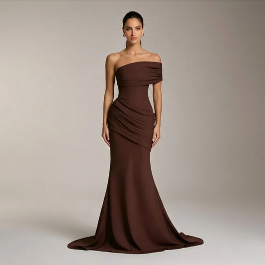 One-Shoulder Draped Mermaid Evening Gown with Train - Modernrush.us