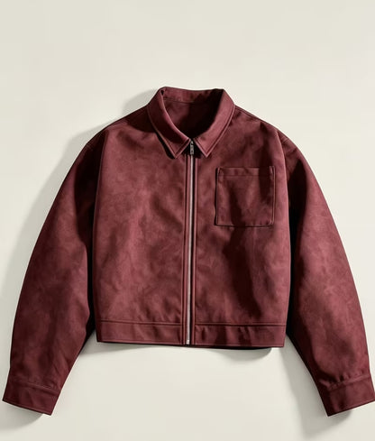Men's Cropped Faux-Suede Zip Jacket - Modernrush.us