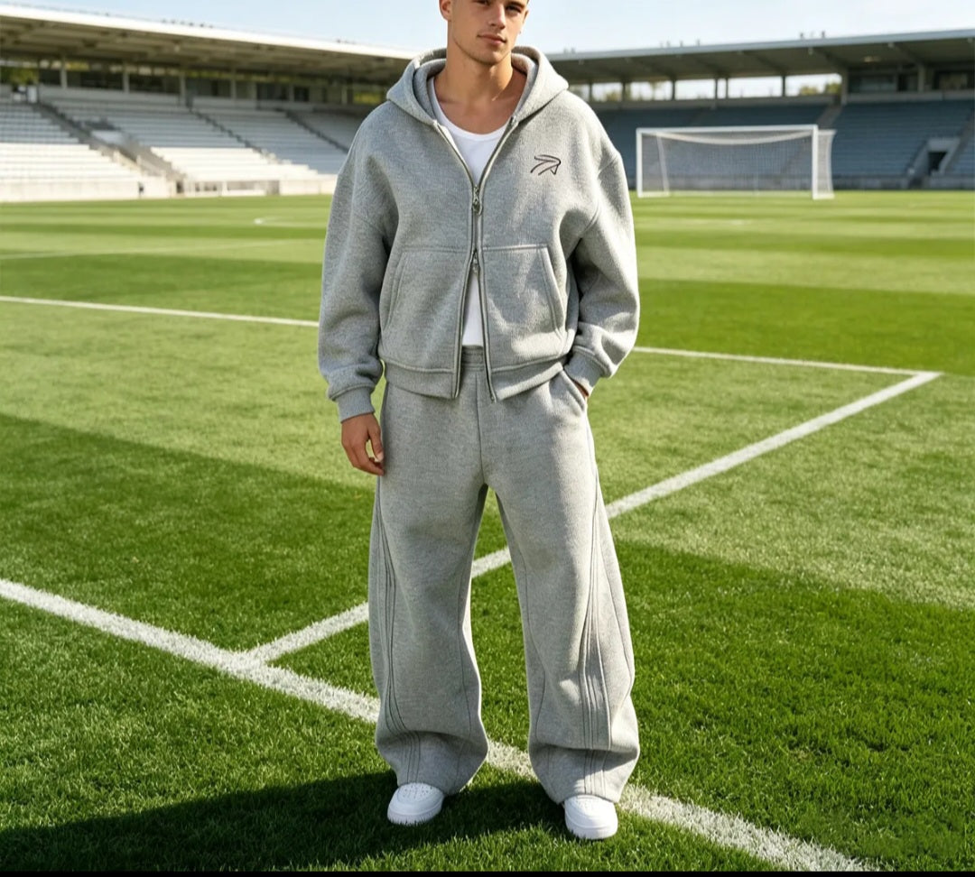 Men's Double Zip Hoodie and Jogger Set, Oversized Baggy Wide Leg