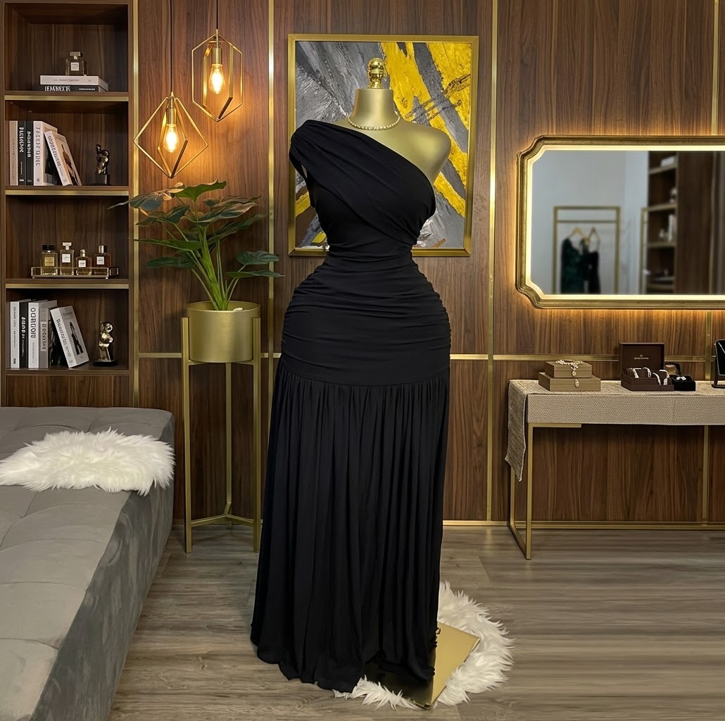 One-Shoulder Ruched Maxi Dress