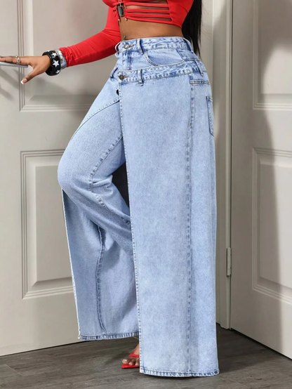 High-Waisted Split-Front Wide-Leg Jeans | Jeans a Gamba Larga con Spacco Frontale Effetto Due Pezzi